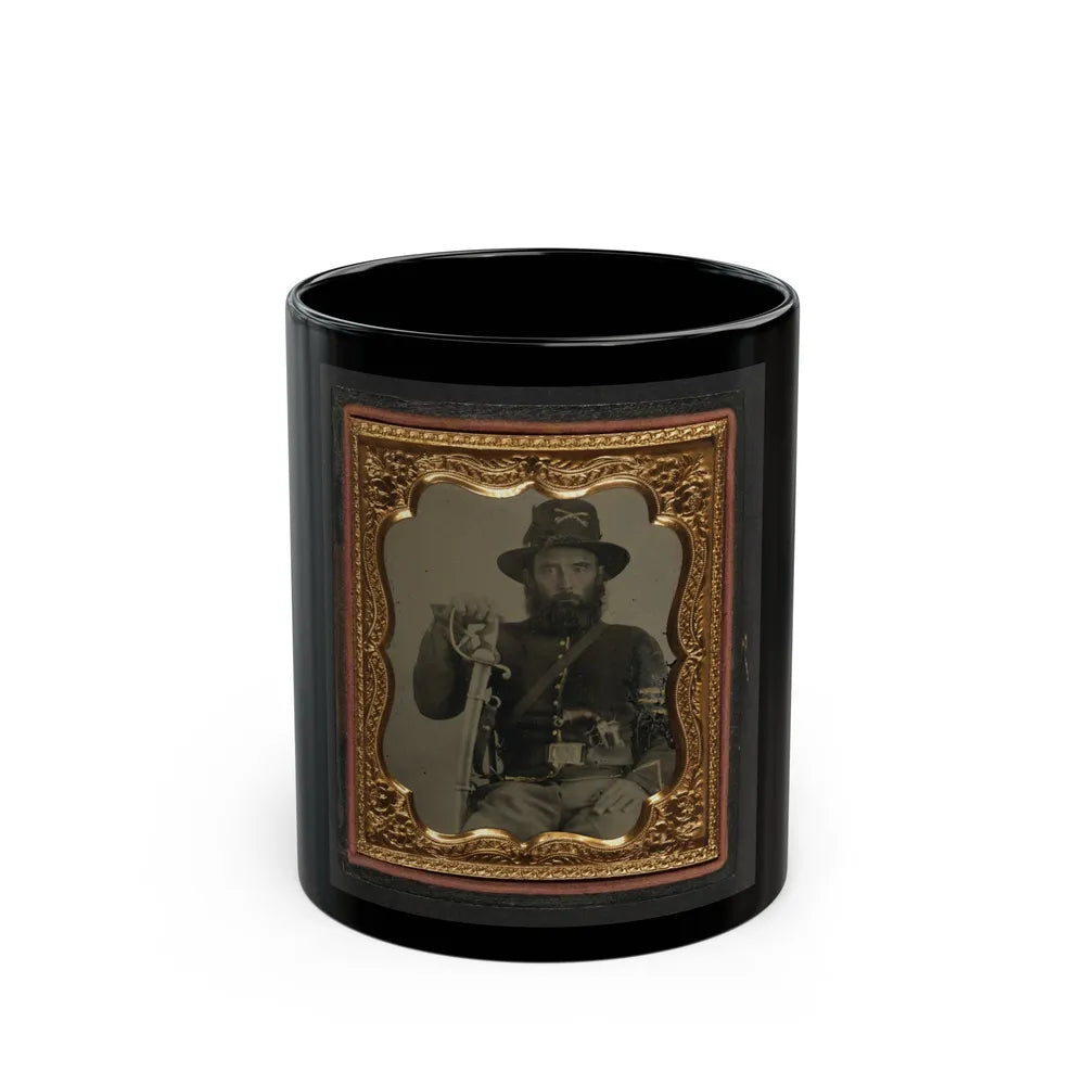 Unidentified Soldier In Union Cavalry Uniform And Hardee Hat With European Import Saber And French Lefaucheux Pinfire Revolver (U.S. Civil War) Black Coffee Mug-11oz-Go Mug Yourself