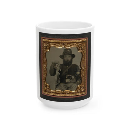 Unidentified Soldier In Union Cavalry Uniform And Hardee Hat With European Import Saber And French Lefaucheux Pinfire Revolver (U.S. Civil War) White Coffee Mug-15oz-Go Mug Yourself