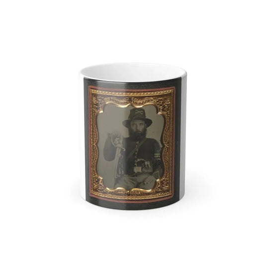 Unidentified Soldier in Union Cavalry Uniform and Hardee Hat With European Import Saber and French Lefaucheux Pinfire Revolver (U.S. Civil War) Color Changing Coffee Mug 11oz Default Title 11oz - Go Mug Yourself