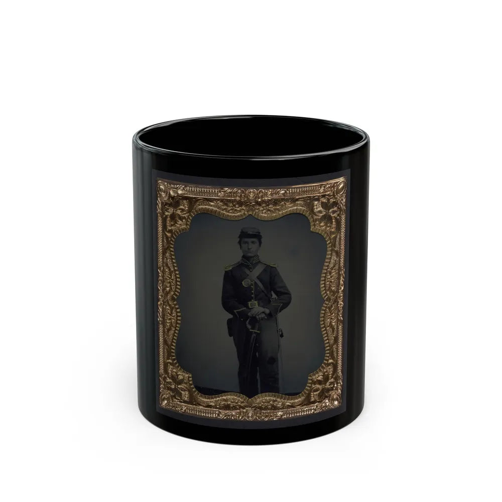 Unidentified Soldier In Union Cavalry Uniform And Shoulder Scales With Saber (U.S. Civil War) Black Coffee Mug-11oz-Go Mug Yourself