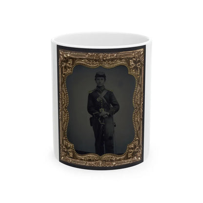 Unidentified Soldier In Union Cavalry Uniform And Shoulder Scales With Saber (U.S. Civil War) White Coffee Mug-11oz-Go Mug Yourself