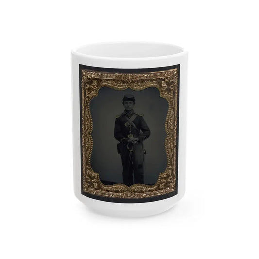 Unidentified Soldier In Union Cavalry Uniform And Shoulder Scales With Saber (U.S. Civil War) White Coffee Mug 15oz - Go Mug Yourself