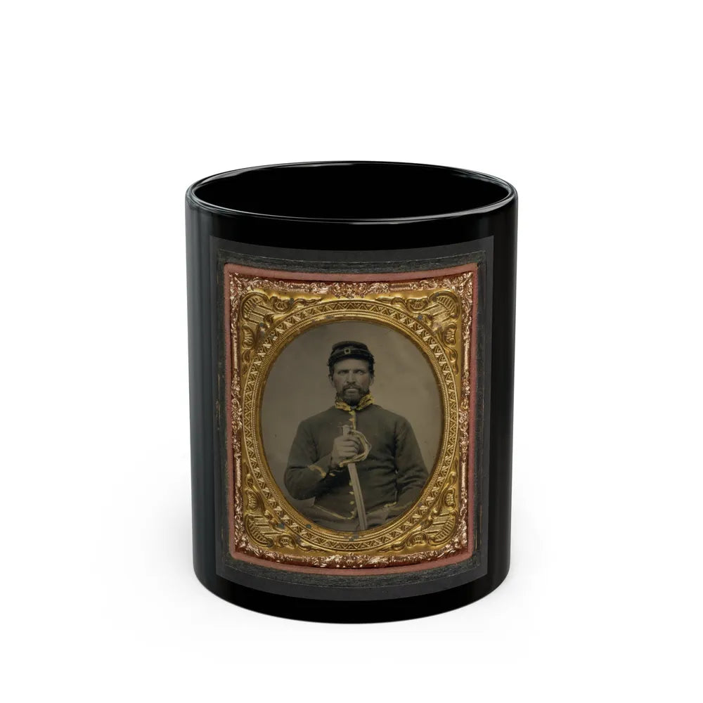 Unidentified Soldier In Union Cavalry Uniform Holding Cavalry Saber (U.S. Civil War) Black Coffee Mug-11oz-Go Mug Yourself