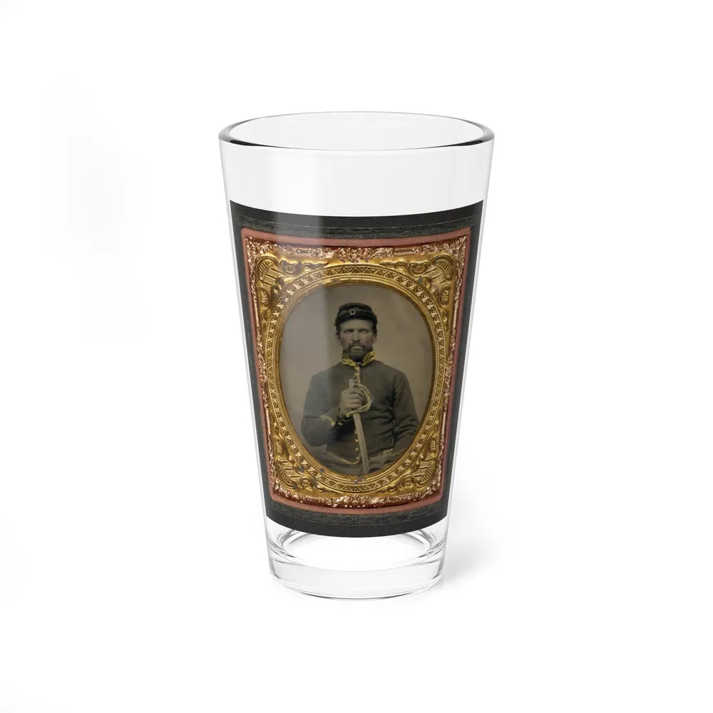 Unidentified Soldier In Union Cavalry Uniform Holding Cavalry Saber (U.S. Civil War) Pint Glass 16oz-16oz-Go Mug Yourself