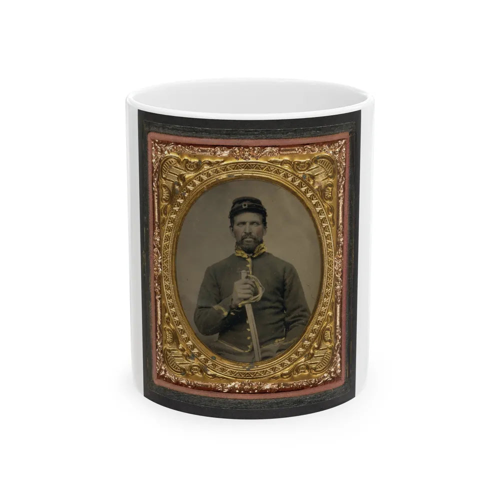 Unidentified Soldier In Union Cavalry Uniform Holding Cavalry Saber (U.S. Civil War) White Coffee Mug-11oz-Go Mug Yourself