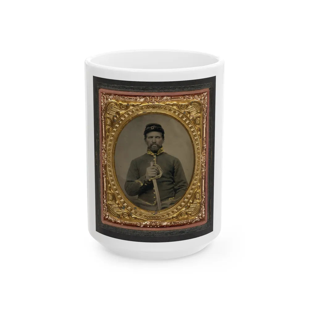 Unidentified Soldier In Union Cavalry Uniform Holding Cavalry Saber (U.S. Civil War) White Coffee Mug-15oz-Go Mug Yourself