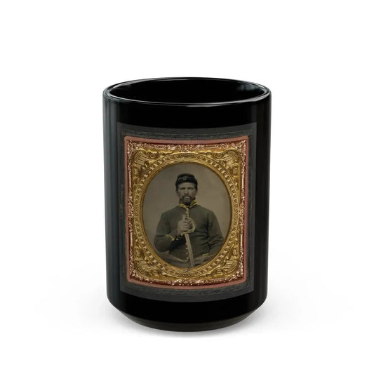 Unidentified Soldier In Union Cavalry Uniform Holding Cavalry Saber (U.S. Civil War) Black Coffee Mug 15oz - Go Mug Yourself