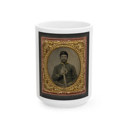 Unidentified Soldier In Union Cavalry Uniform Holding Cavalry Saber (U.S. Civil War) White Coffee Mug 15oz - Go Mug Yourself