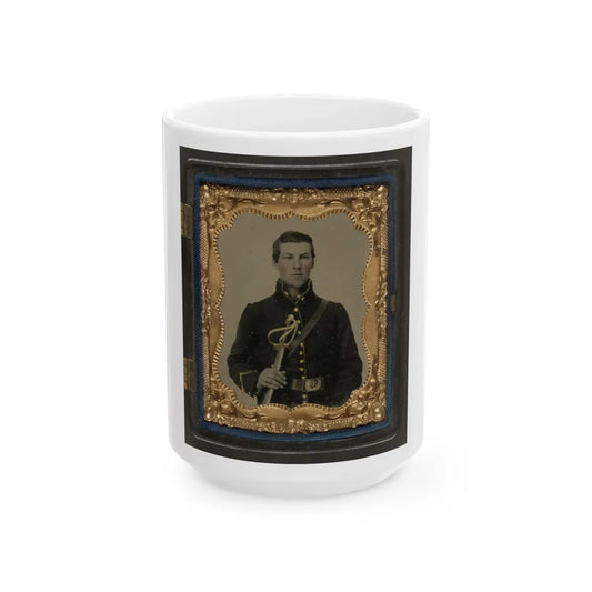 Unidentified Soldier In Union Cavalry Uniform Holding Saber (U.S. Civil War) White Coffee Mug-15oz-Go Mug Yourself