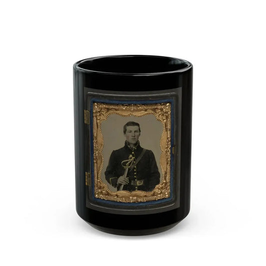 Unidentified Soldier In Union Cavalry Uniform Holding Saber (U.S. Civil War) Black Coffee Mug 15oz - Go Mug Yourself