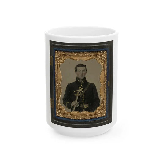 Unidentified Soldier In Union Cavalry Uniform Holding Saber (U.S. Civil War) White Coffee Mug 15oz - Go Mug Yourself