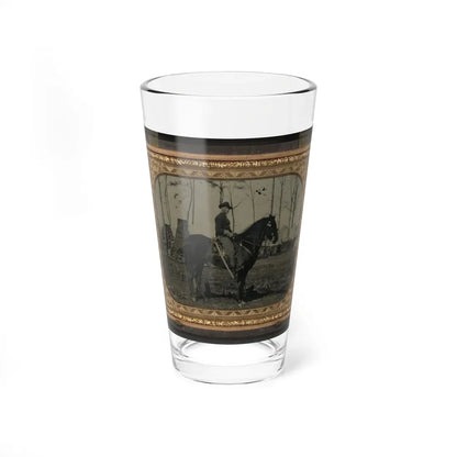 Unidentified Soldier In Union Cavalry Uniform, On Horse, With Cavalry Saber, In Front Of Encampment With Winter Chimneys (U.S. Civil War) Pint Glass 16oz 16oz - Go Mug Yourself