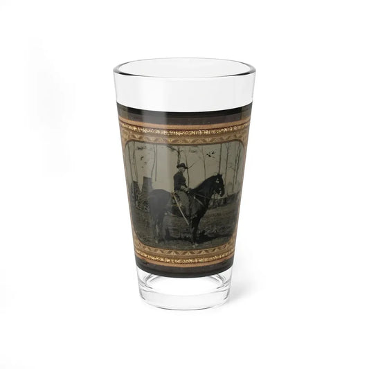 Unidentified Soldier In Union Cavalry Uniform, On Horse, With Cavalry Saber, In Front Of Encampment With Winter Chimneys (U.S. Civil War) Pint Glass 16oz 16oz - Go Mug Yourself