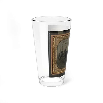 Unidentified Soldier In Union Cavalry Uniform, On Horse, With Cavalry Saber, In Front Of Encampment With Winter Chimneys (U.S. Civil War) Pint Glass 16oz - Go Mug Yourself