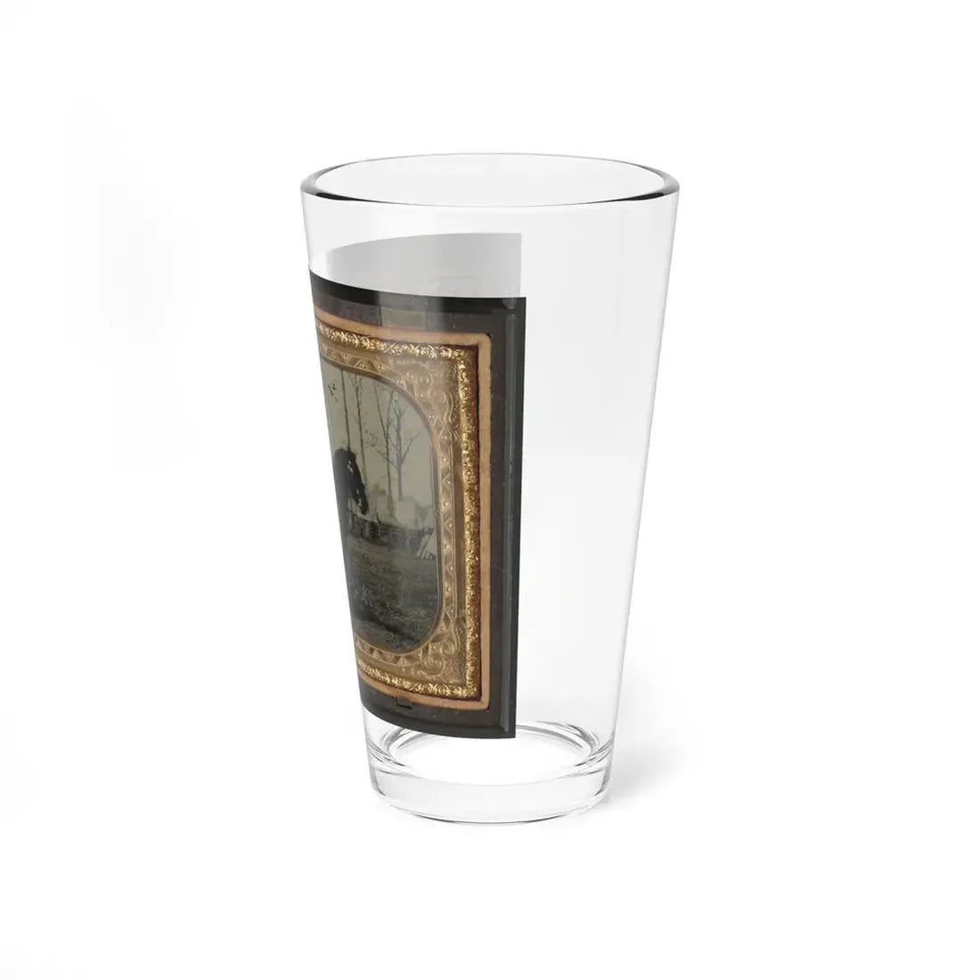 Unidentified Soldier In Union Cavalry Uniform, On Horse, With Cavalry Saber, In Front Of Encampment With Winter Chimneys (U.S. Civil War) Pint Glass 16oz - Go Mug Yourself