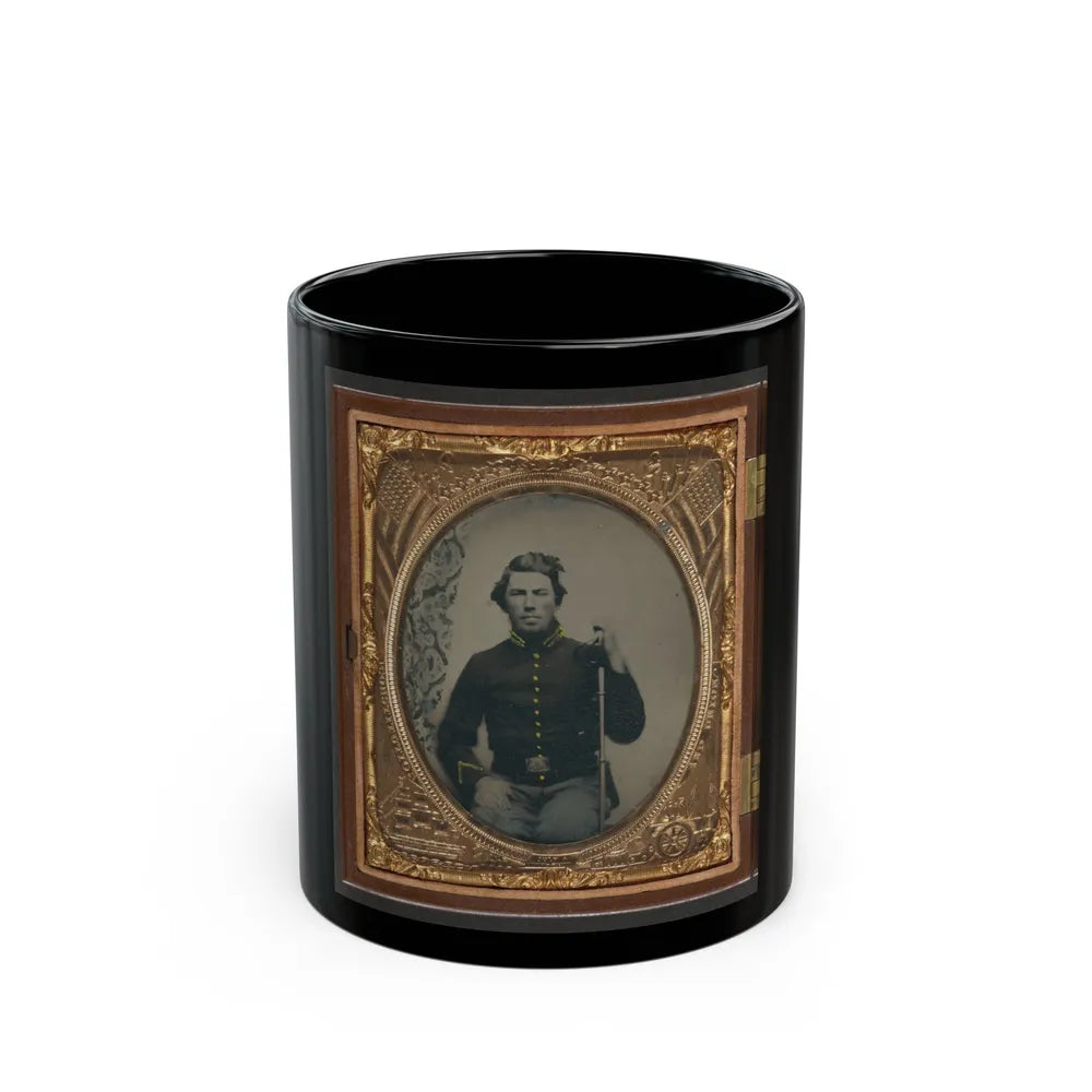 Unidentified Soldier In Union Cavalry Uniform Sitting With Saber (U.S. Civil War) Black Coffee Mug-11oz-Go Mug Yourself