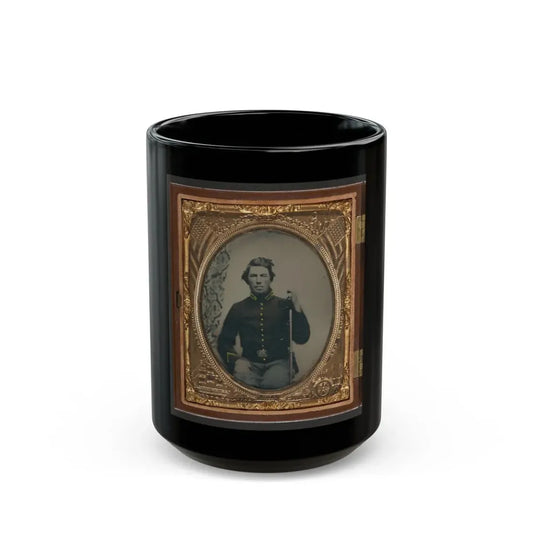 Unidentified Soldier In Union Cavalry Uniform Sitting With Saber (U.S. Civil War) Black Coffee Mug 15oz - Go Mug Yourself