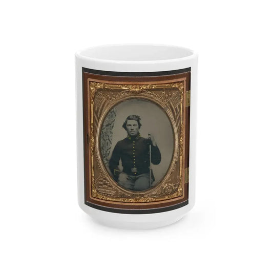 Unidentified Soldier In Union Cavalry Uniform Sitting With Saber (U.S. Civil War) White Coffee Mug 15oz - Go Mug Yourself