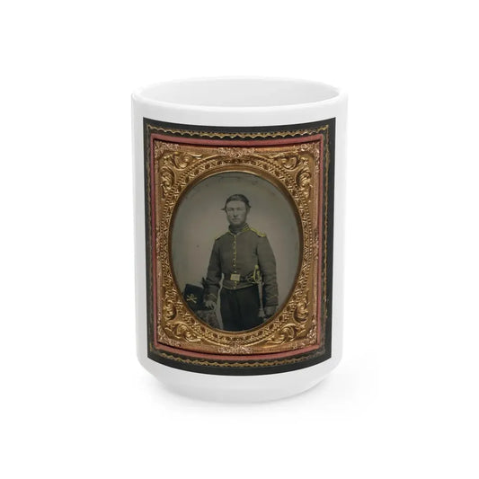 Unidentified Soldier In Union Cavalry Uniform With Cavalry Saber Next To Table With Cavalry Company D Hardee Hat (U.S. Civil War) White Coffee Mug 15oz - Go Mug Yourself
