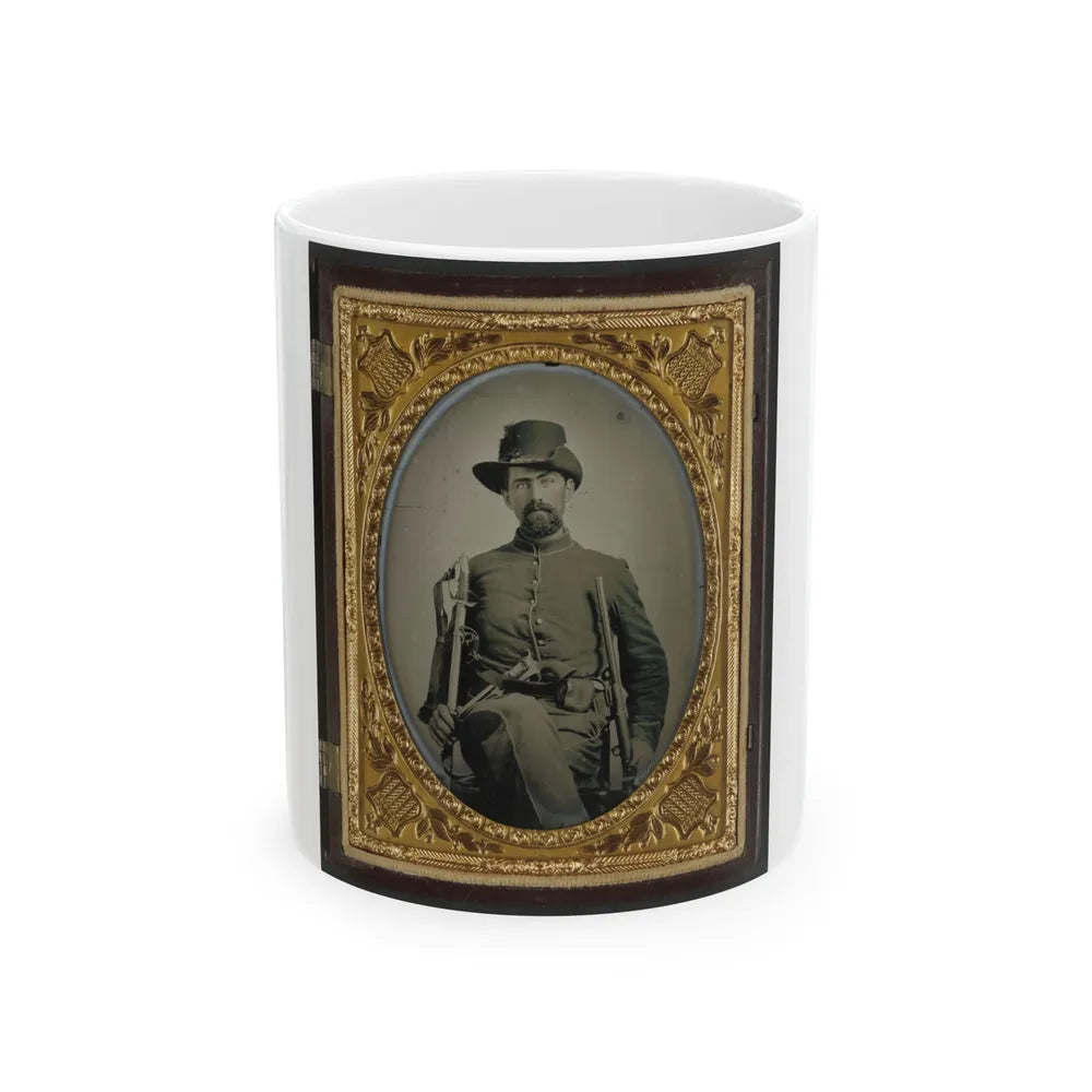 Unidentified Soldier In Union Cavalry Uniform With Cavalry Sword, Colt Army Revolver, And Carbine (U.S. Civil War) White Coffee Mug-11oz-Go Mug Yourself