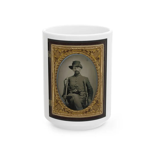 Unidentified Soldier In Union Cavalry Uniform With Cavalry Sword, Colt Army Revolver, And Carbine (U.S. Civil War) White Coffee Mug-15oz-Go Mug Yourself