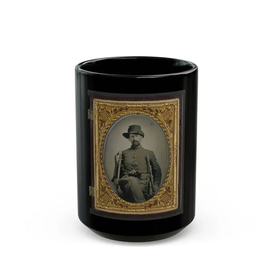 Unidentified Soldier In Union Cavalry Uniform With Cavalry Sword, Colt Army Revolver, And Carbine (U.S. Civil War) Black Coffee Mug 15oz - Go Mug Yourself