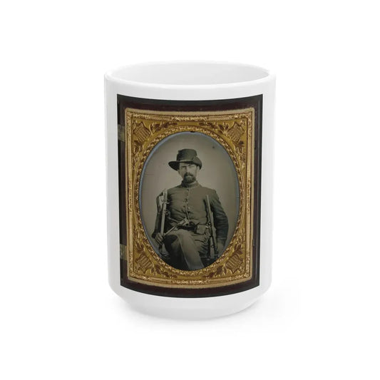 Unidentified Soldier In Union Cavalry Uniform With Cavalry Sword, Colt Army Revolver, And Carbine (U.S. Civil War) White Coffee Mug 15oz - Go Mug Yourself