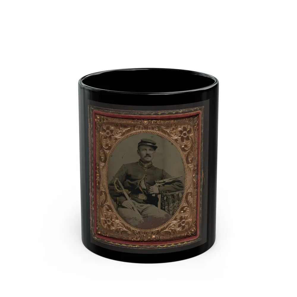 Unidentified Soldier In Union Cavalry Uniform With Colt Army Model 1860 Revolver And Cavalry Saber (U.S. Civil War) Black Coffee Mug-11oz-Go Mug Yourself