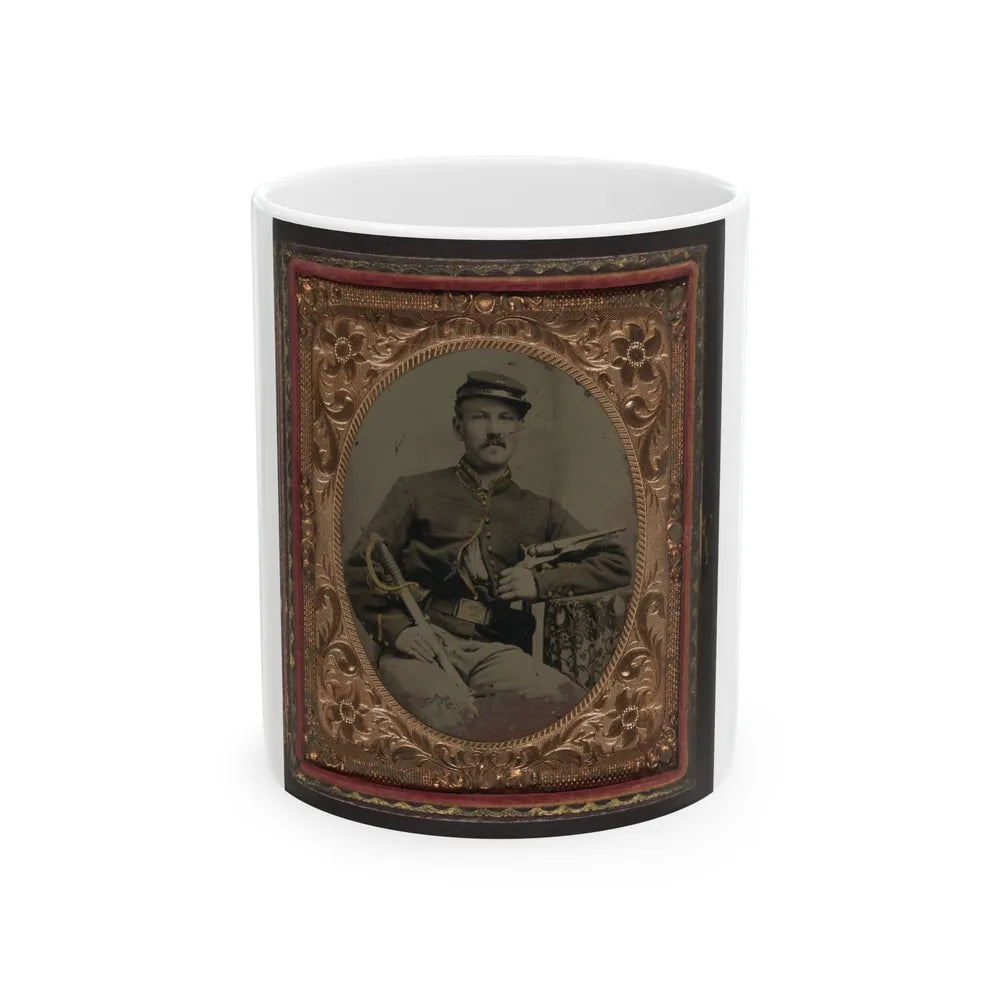 Unidentified Soldier In Union Cavalry Uniform With Colt Army Model 1860 Revolver And Cavalry Saber (U.S. Civil War) White Coffee Mug-11oz-Go Mug Yourself