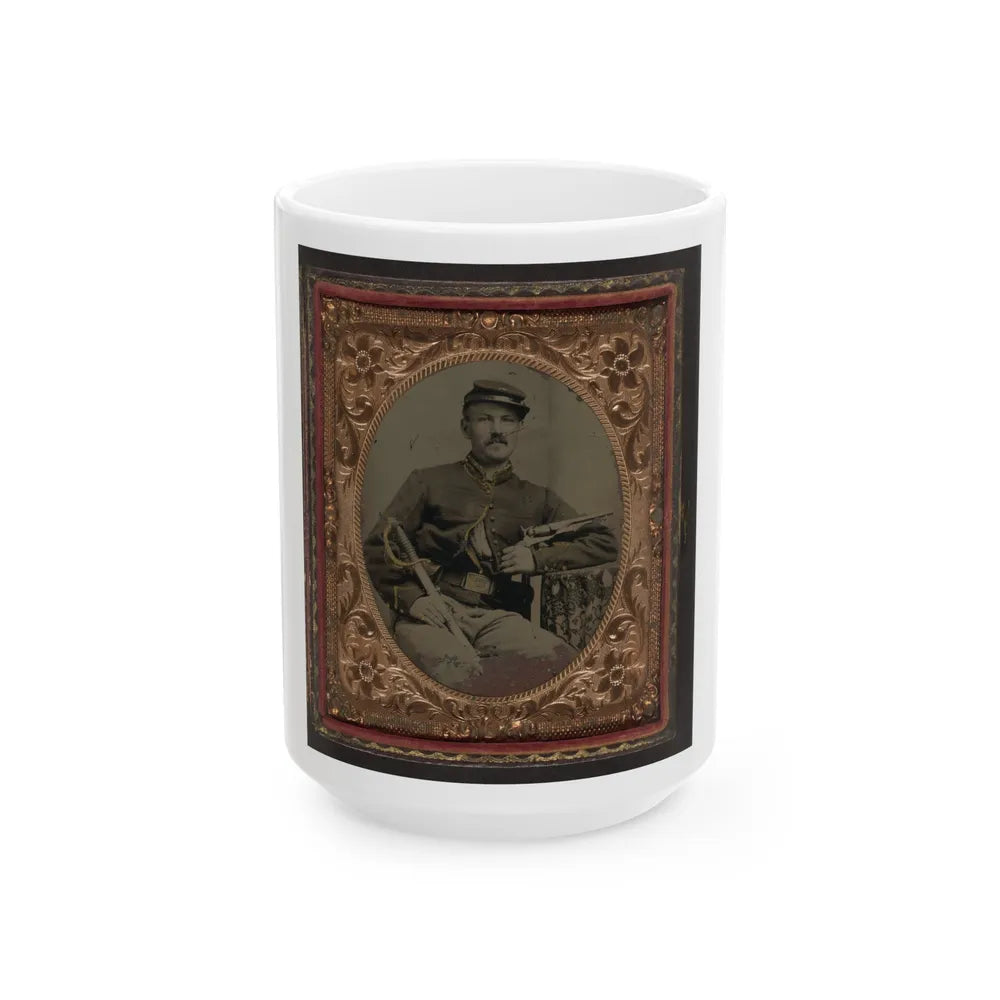 Unidentified Soldier In Union Cavalry Uniform With Colt Army Model 1860 Revolver And Cavalry Saber (U.S. Civil War) White Coffee Mug-15oz-Go Mug Yourself