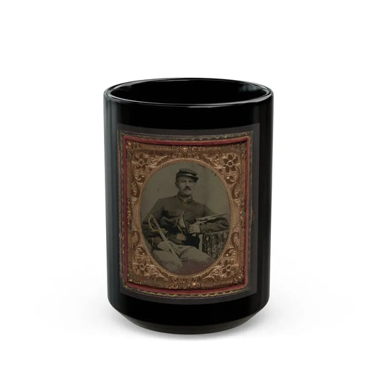 Unidentified Soldier In Union Cavalry Uniform With Colt Army Model 1860 Revolver And Cavalry Saber (U.S. Civil War) Black Coffee Mug 15oz - Go Mug Yourself