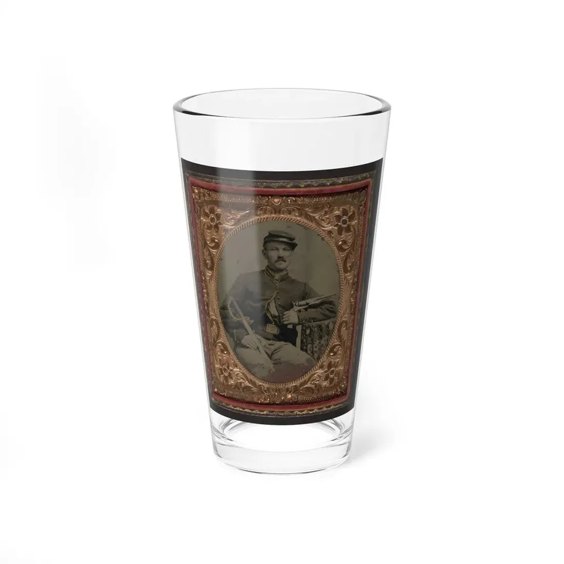 Unidentified Soldier In Union Cavalry Uniform With Colt Army Model 1860 Revolver And Cavalry Saber (U.S. Civil War) Pint Glass 16oz 16oz - Go Mug Yourself