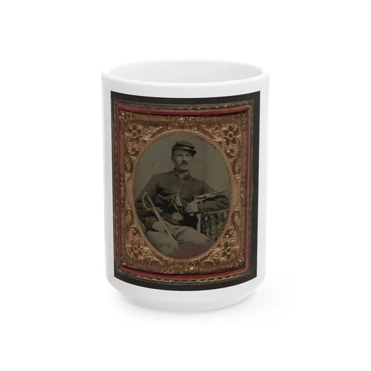 Unidentified Soldier In Union Cavalry Uniform With Colt Army Model 1860 Revolver And Cavalry Saber (U.S. Civil War) White Coffee Mug 15oz - Go Mug Yourself