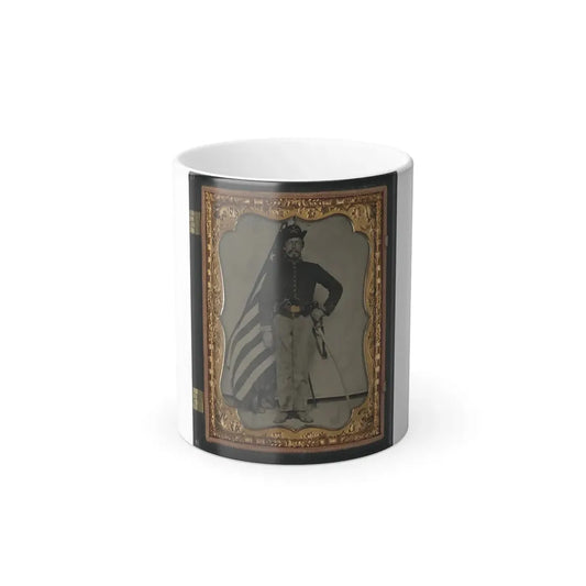 Unidentified Soldier in Union Cavalry Uniform With Colt Dragoon Revolver and Sword in Front of American Flag (U.S. Civil War) Color Changing Coffee Mug 11oz Default Title 11oz - Go Mug Yourself