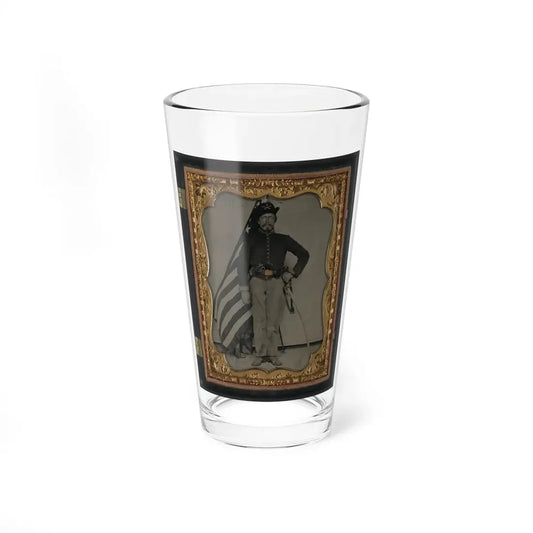 Unidentified Soldier In Union Cavalry Uniform With Colt Dragoon Revolver And Sword In Front Of American Flag (U.S. Civil War) Pint Glass 16oz 16oz - Go Mug Yourself