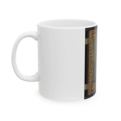 Unidentified Soldier In Union Cavalry Uniform With Colt Dragoon Revolver And Sword In Front Of American Flag (U.S. Civil War) White Coffee Mug - Go Mug Yourself