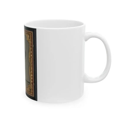 Unidentified Soldier In Union Cavalry Uniform With Colt Dragoon Revolver And Sword In Front Of American Flag (U.S. Civil War) White Coffee Mug - Go Mug Yourself