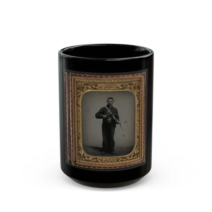 Unidentified Soldier In Union Cavalry Uniform With Colt Dragoon Revolver And Sword (U.S. Civil War) Black Coffee Mug-15oz-Go Mug Yourself