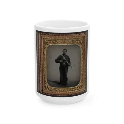 Unidentified Soldier In Union Cavalry Uniform With Colt Dragoon Revolver And Sword (U.S. Civil War) White Coffee Mug-15oz-Go Mug Yourself