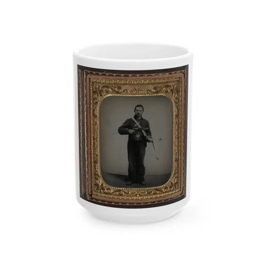 Unidentified Soldier In Union Cavalry Uniform With Colt Dragoon Revolver And Sword (U.S. Civil War) White Coffee Mug 15oz - Go Mug Yourself