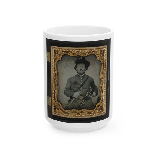 Unidentified Soldier In Union Cavalry Uniform With Colt Dragoon Revolvers And Sword (U.S. Civil War) White Coffee Mug-15oz-Go Mug Yourself