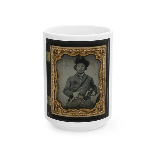 Unidentified Soldier In Union Cavalry Uniform With Colt Dragoon Revolvers And Sword (U.S. Civil War) White Coffee Mug 15oz - Go Mug Yourself