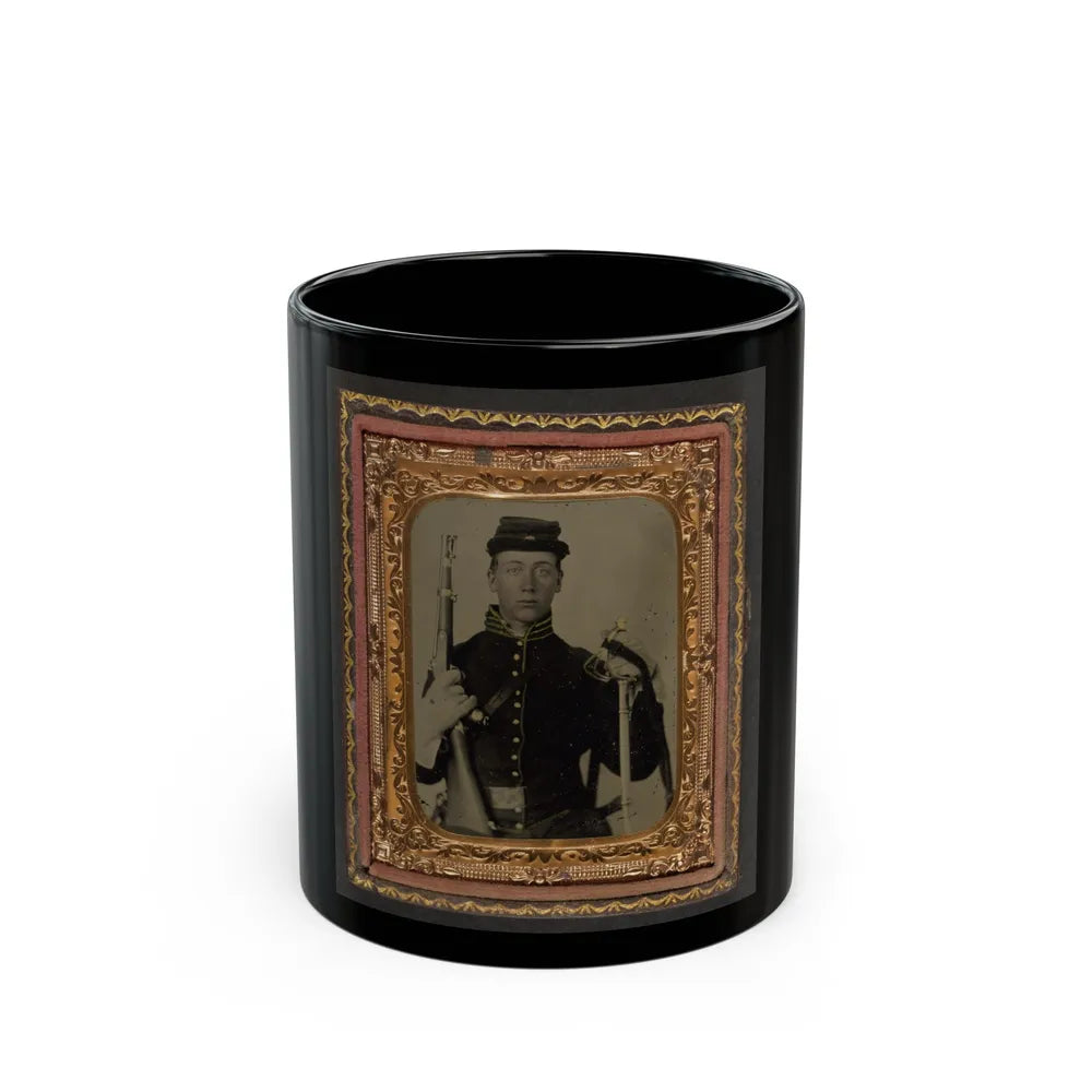 Unidentified Soldier In Union Cavalry Uniform With Percussion Cap Pistol Carbine, Attached Stock, And Cavalry Saber (U.S. Civil War) Black Coffee Mug-11oz-Go Mug Yourself