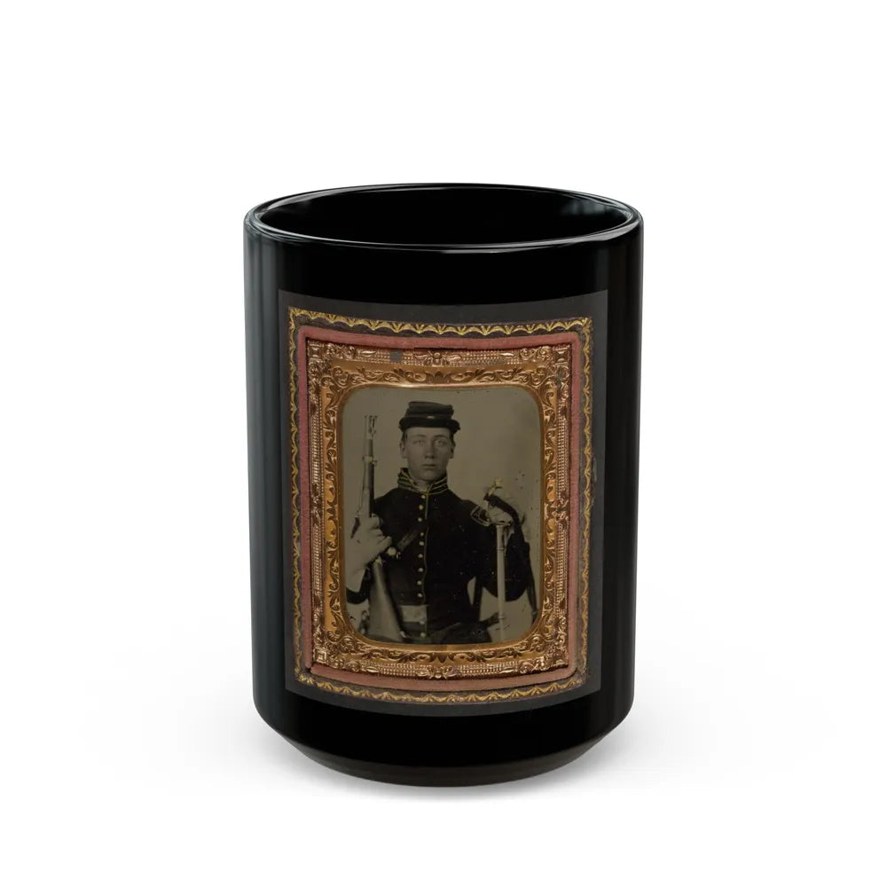 Unidentified Soldier In Union Cavalry Uniform With Percussion Cap Pistol Carbine, Attached Stock, And Cavalry Saber (U.S. Civil War) Black Coffee Mug-15oz-Go Mug Yourself