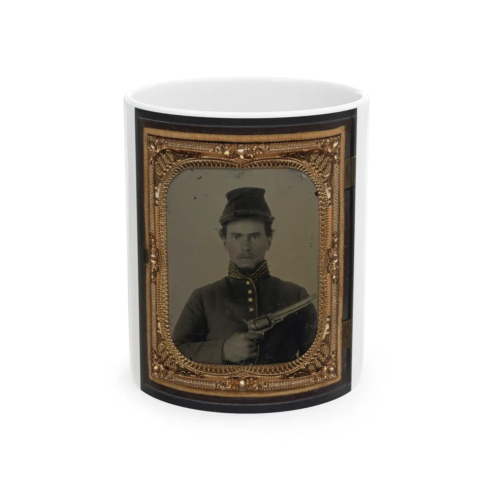 Unidentified Soldier In Union Cavalry Uniform With Revolver (U.S. Civil War) White Coffee Mug-11oz-Go Mug Yourself