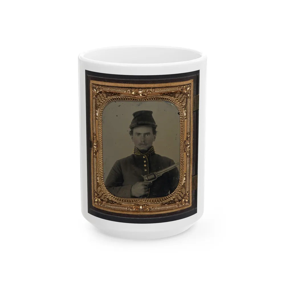 Unidentified Soldier In Union Cavalry Uniform With Revolver (U.S. Civil War) White Coffee Mug-15oz-Go Mug Yourself