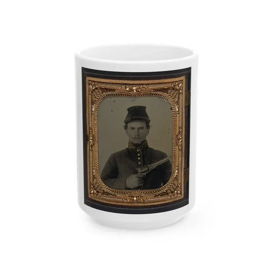 Unidentified Soldier In Union Cavalry Uniform With Revolver (U.S. Civil War) White Coffee Mug 15oz - Go Mug Yourself