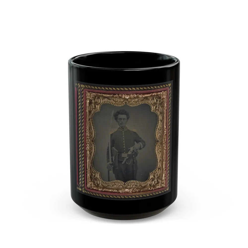 Unidentified Soldier In Union Cavalry Uniform With Savage Revolver And Sword (U.S. Civil War) Black Coffee Mug-15oz-Go Mug Yourself