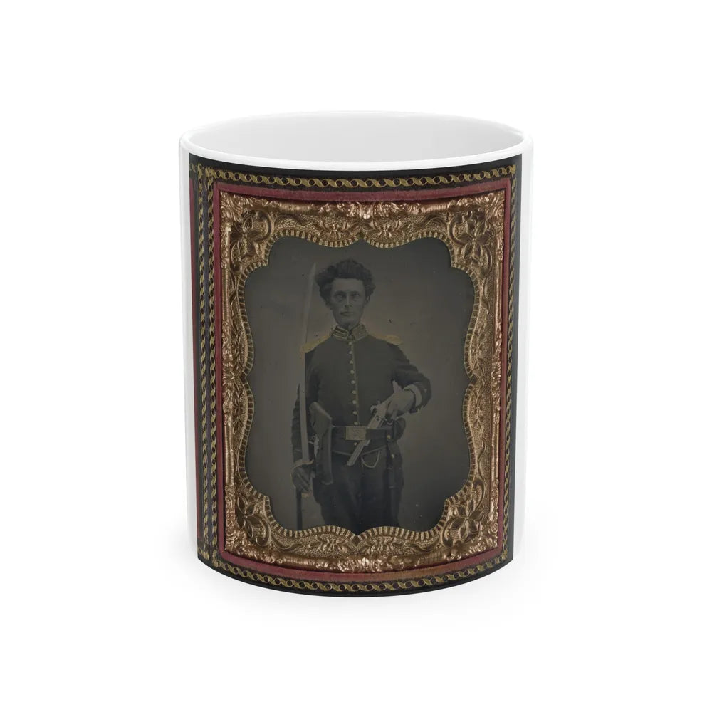 Unidentified Soldier In Union Cavalry Uniform With Savage Revolver And Sword (U.S. Civil War) White Coffee Mug-11oz-Go Mug Yourself