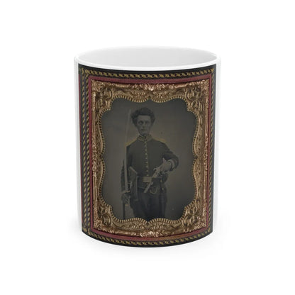 Unidentified Soldier In Union Cavalry Uniform With Savage Revolver And Sword (U.S. Civil War) White Coffee Mug-11oz-Go Mug Yourself